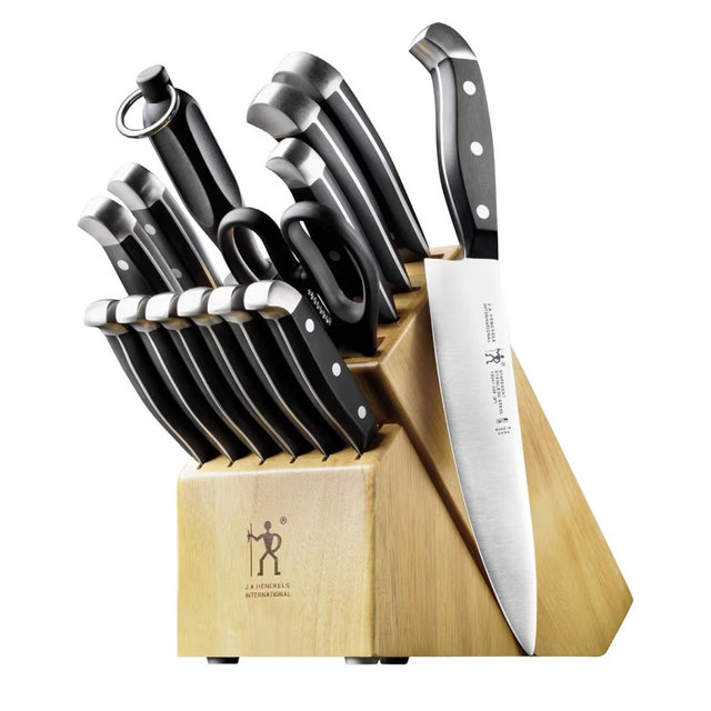 HENCKELS Statement Premium Quality 15-Piece Set with Block, Natural, Razor-Sharp, German Engineered Informed by 100+ Years of Mastery, Lightweight and Strong, Dishwasher Safe