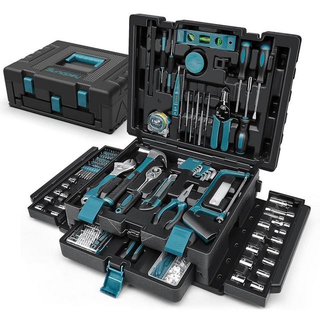 Sundpey 379-PCs Home Tool Kit - Protable Complete Household and Auto Repair Tool Set - Hand General Basic Tool Box Storage Case with Drawer - Full Basic Toolkit for Handyman & Diyer & Homeowner