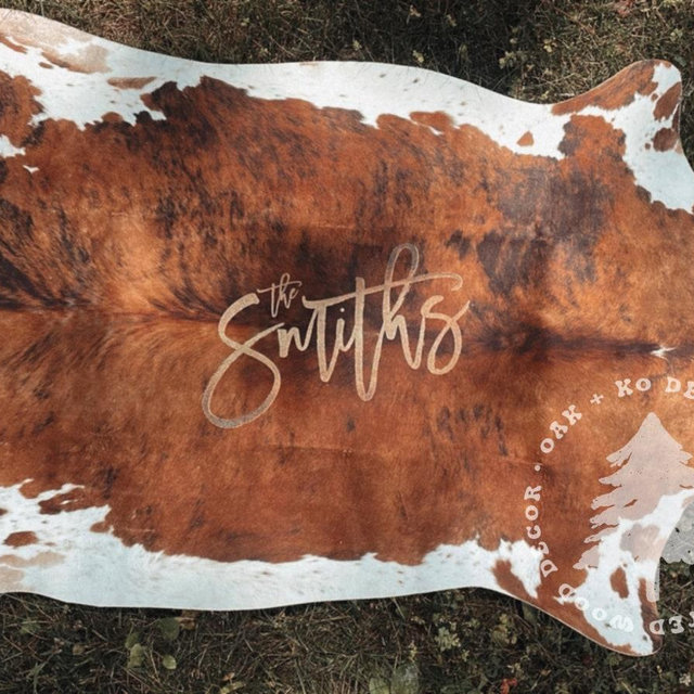 Personalized Cowhide Wedding Backer, Nursery Sign, Rug, Western Decor