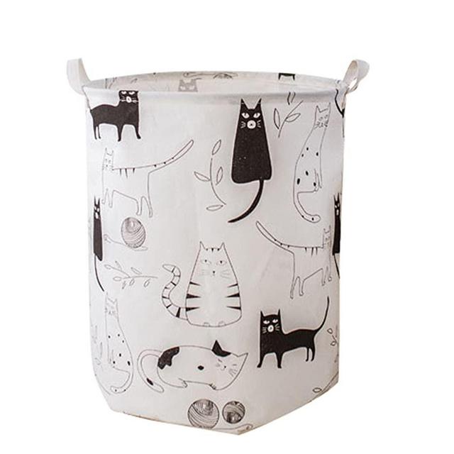 LEELI Laundry Hamper with Handles-Collapsible Canvas Basket for Storage Bin,Kids Room,Home Organizer,Nursery Storage,Baby Hamper,19.7×15.7(Kitty)
