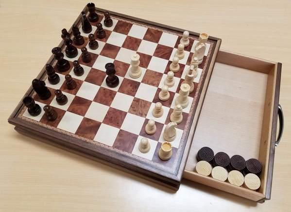 15" Wooden Chess and Checkers Set - Walnut