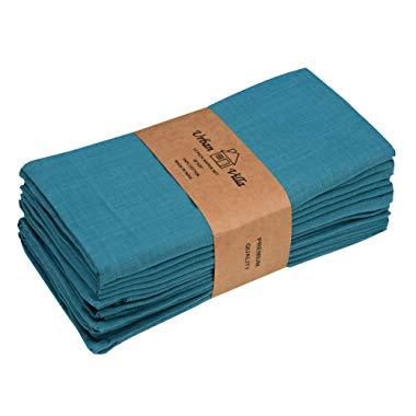 Solid Slub Turq Color,Dinner Napkins, Everyday Use, Premium Quality,100% Cotton Slub, Set of 12, Size 20X20 Inch, Over sized Cloth Napkins with Mitered Corners, Ultra Soft, Durable Hotel Quality