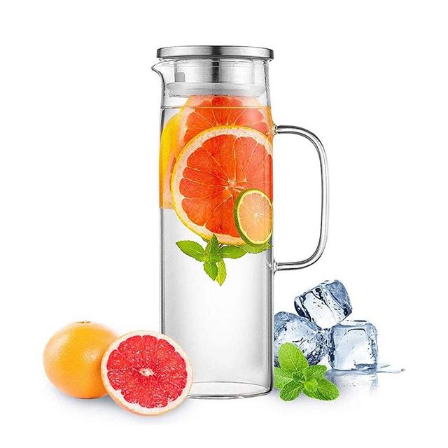 SMIRLY Glass Pitcher with Lid and Spout: Glass Water Pitcher with Lid, Iced  Tea Pitcher for Fridge, Glass Pitcher with Handle and Lid, Glass Juice  Pitcher, Glass Jug, Lemonade Pitcher, Glass Water