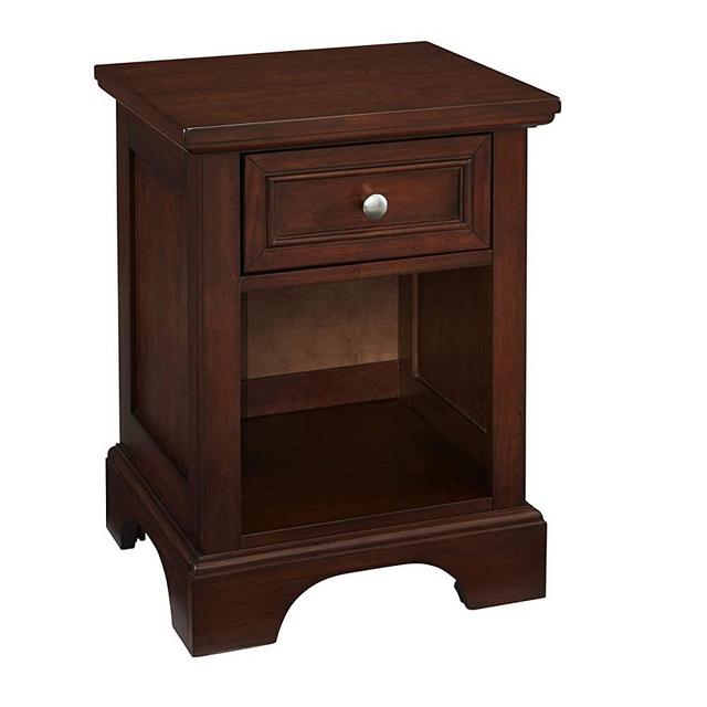 Home Styles Chesapeake Classic Cherry Night Stand with Drawer, Brushed Nickel Hardware, Mahogany Solids, Cathedral Grain Cherry Veneers, and Lower Storage Shelf