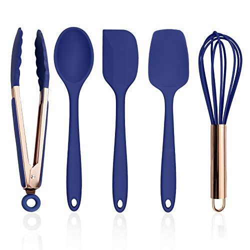 Cook with Color Silicone Cooking Utensils, 5 Pc Kitchen Utensil Set, Easy to Clean Silicone Kitchen Utensils, Cooking Utensils for Nonstick Cookware, Kitchen Gadgets Set - Navy and Copper