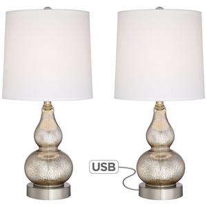 Set of 2 Castine Mercury Glass Table Lamps with USB Port