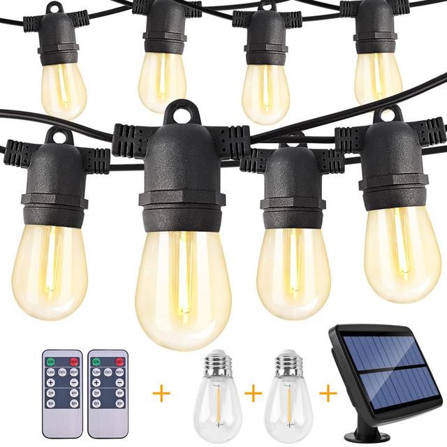 2-Pack 96FT Solar Outdoor String Lights Waterproof with Dimmable Remote Control,Patio LED Solar String Lights with 32 Plastic Bulbs for Backyard Garden Bistros Wedding Party