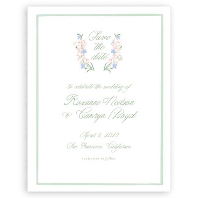 Green Monogram Wedding Digital Save the Date - Pellinore Portrait