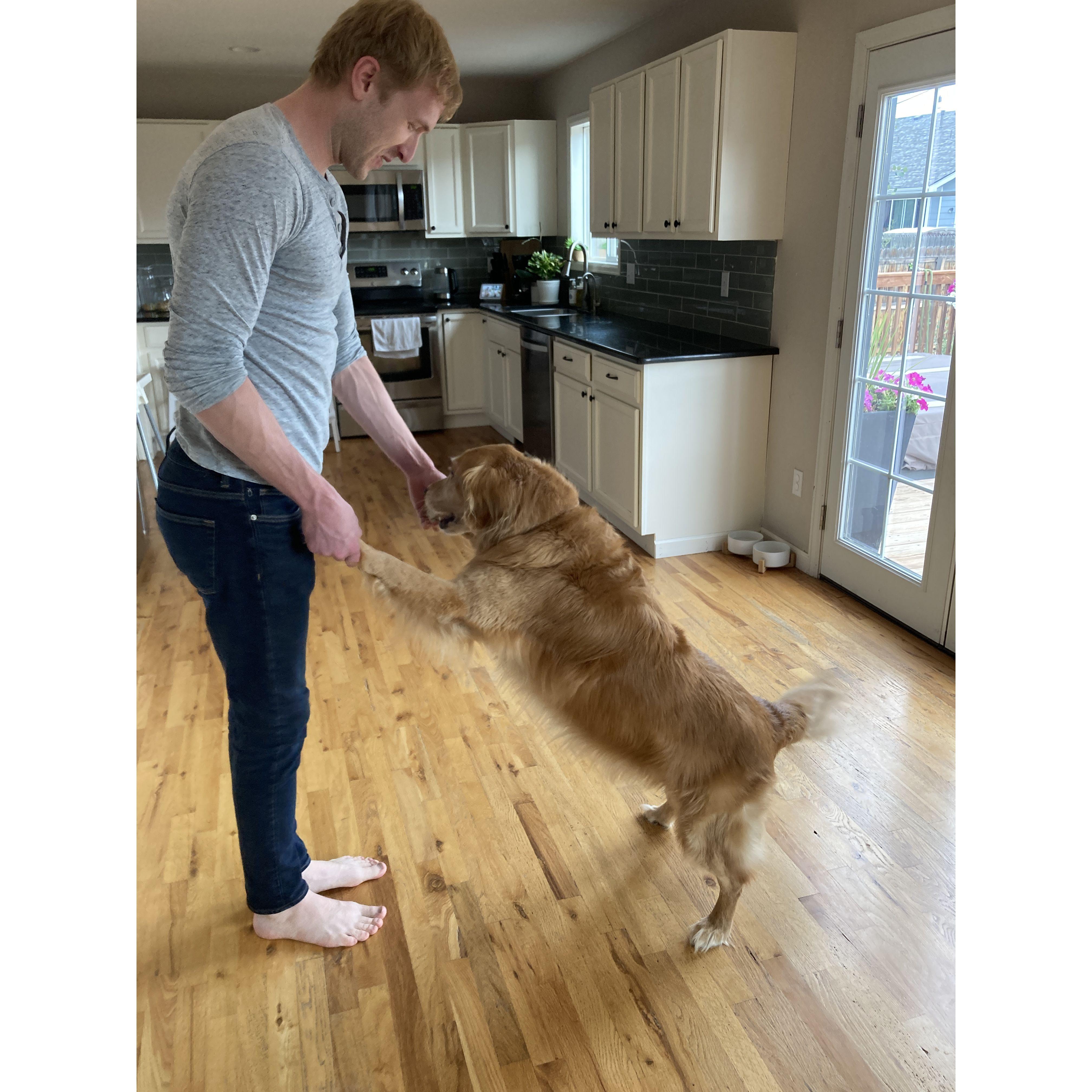 Dogsitting for his sister!