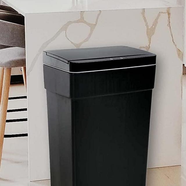 13 Gallon Trash Can Automatic Touch-free Kitchen Garbage Can, Plastic Large Capacity Bathroom Rubbish Can with Lid and Motion Sensor, Smart Trash Can Waste Bin for living Room Office Narrow Space, Black