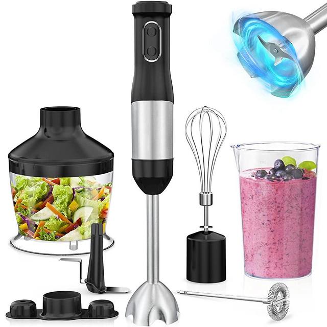 Immersion Blender, 6 in 1 Hand Blender Electric 800W Stainless Steel 20 Speed Stick Blender with Egg Whisk,Frother,Chopper,Mixing Beaker,for Smoothie,Baby Food,Puree,Soups,BPA Free