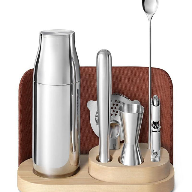 Caraway 9-Piece Complete Bar Set - Cocktail Shaker, Jigger, Muddler, Wine Key, Strainer, Bar Spoon, Storage Organizer, Magnetic Backer - Bartender Accessories - Home Bartending - Manhattan Red