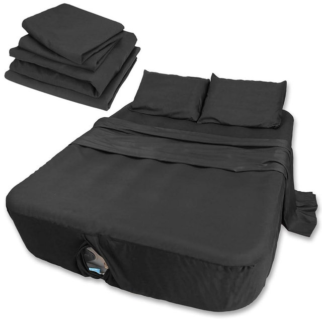 AEHISDHIE Air Mattress Sheets - 4 Pieces Set - Suitable for Inflatable mattresses 16 to 24 inch deep - can be inflated Without disassembly, Convenient, Sturdy, Easy to use air Bed Sheet(Black，Queen)