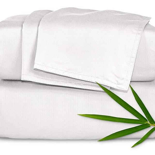 PURE BAMBOO Sheets Full Size Bed Sheets 4 Piece Set, Genuine 100% Organic Bamboo, Luxuriously Soft & Cooling, Double Stitching, 16 Inch Deep Pockets, Lifetime Quality Promise (Full, White)