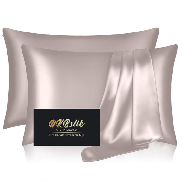 Silk Pillow Cases 2 Pack, Mulberry Silk Pillowcases Standard Set of 2, Smooth, Anti Acne, Both Sides Natural Silk Satin Pillow Cases for Sleeping Women 2 Pack with Zipper, Taupe