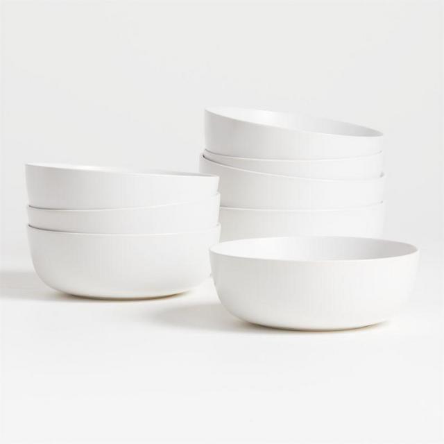 Wren Matte White Low Bowls, Set of 8