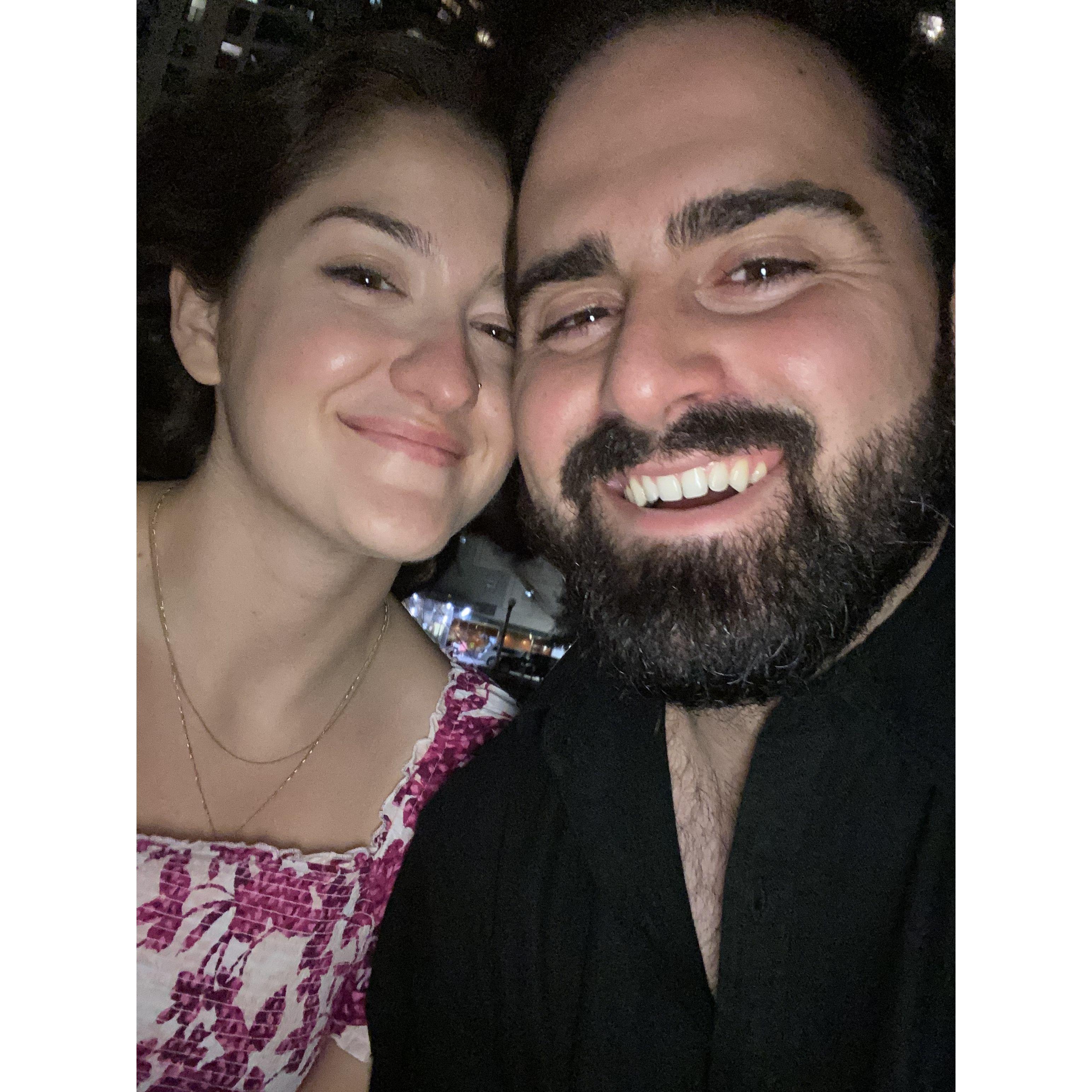Our first picture together after a date at the Immersive Monet exhibit and dinner at Steam Whistle!