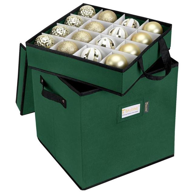 BALEINE Christmas Ornament Storage Box with Dividers, Premium Holiday Ornaments Storage Container Bin for Xmas Decorations (64 Ball, Green, With Trays)