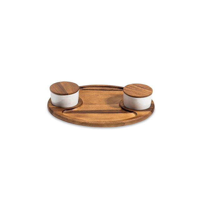 Kalmar Home Charcuterie/ Serving Tray w/ 2 ceramic bowls w/ lids
