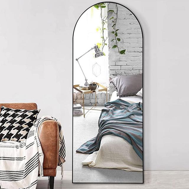 MIRUO Arched Full Length Mirror Large Arched Mirror Floor Mirror with Stand Large Bedroom Mirror Wall-Mounted Mirror Hanging or Leaning Against Wall Wood Frame Dressing Mirror (65"x22", Black)