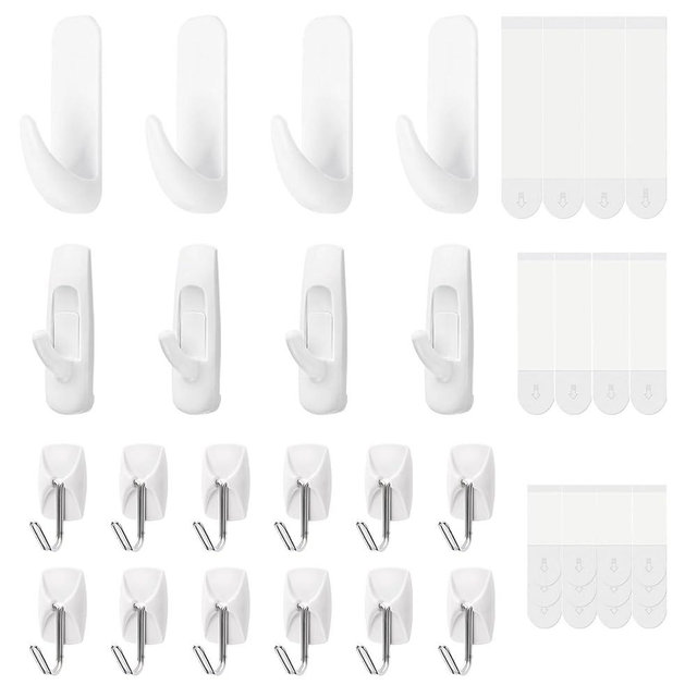 20 Hooks for Hanging Variety Pack,Adhesive Wall Hooks Heavy Duty with 20 Stirps,no Damage Large midium Small Sticky Utility Hooks for Outdoor、Tower、Keys