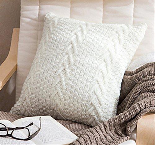 ANDUUNI Decorative Cotton Knitted Pillow Case Cushion Cover Double-Cable Warm Throw Pillow Covers for Bed Couch 18" X 18"