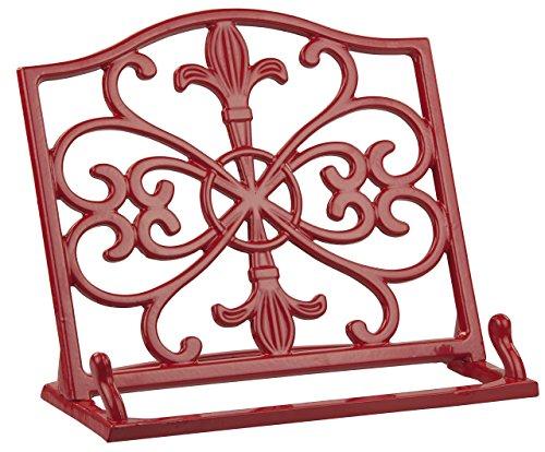 Home Basics Cast Iron Fleur De Lis Cookbook Stand, Red