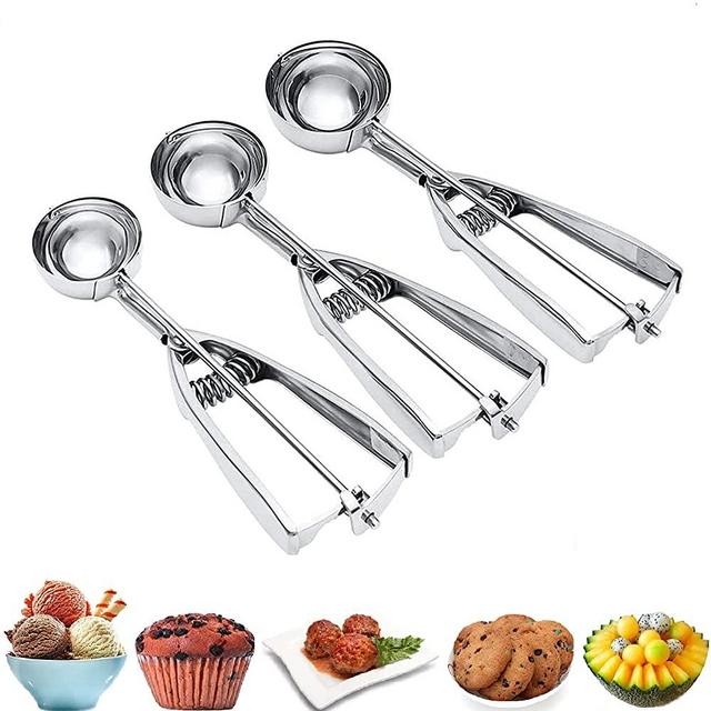 Ice Cream Scoop, 3Pcs Cookie Scoop Set, Stainless Steel Ice Cream Scooper with Trigger Release, Large/Medium/Small Cookie Scooper for Baking, Cookie Scoops for Baking Set of 3 with Cookie Dough Scoop