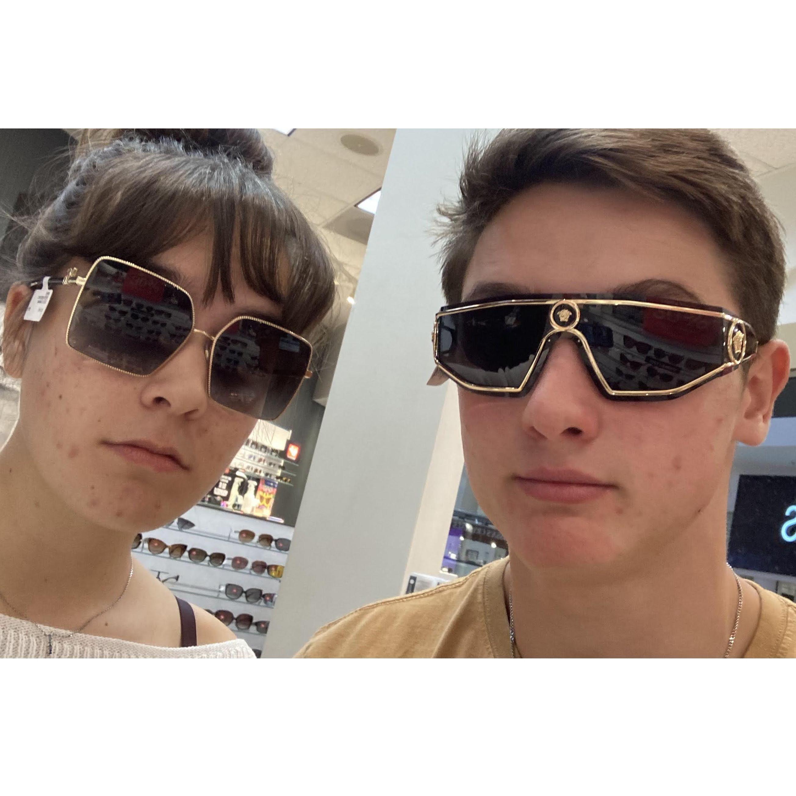 Our first date at the mall we tried on sunglasses much too expensive for us to afford and much to "fashionable" for us to pull off.