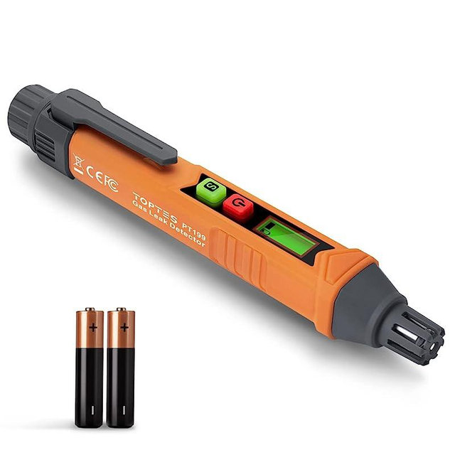 Gas Leak Detector, TopTes PT199 Natural Gas Detector with Audible & Visual Alarm, Portable Gas Sniffer to Locate Combustible Gas Leak Sources Like Methane, Propane for Home(Includes Battery x2)-Orange