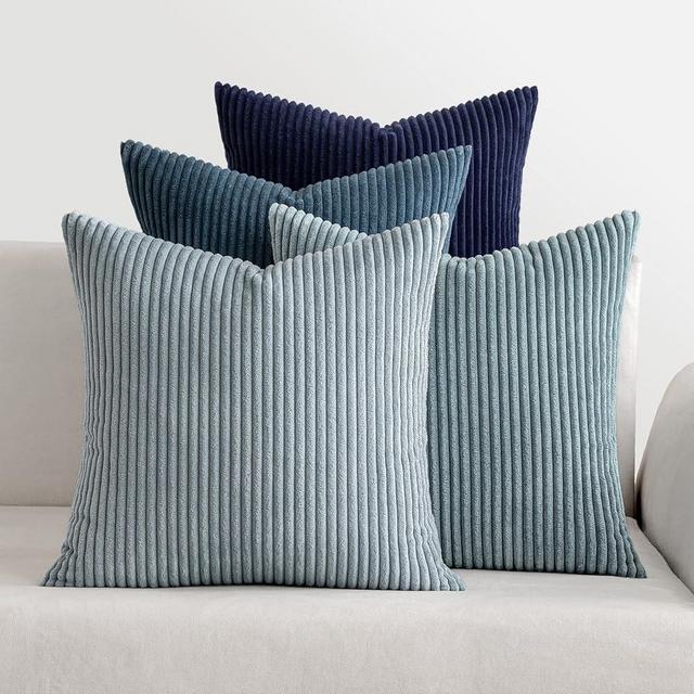 MIULEE Boho Farmhouse Throw Pillow Covers 18x18 Inch Set of 4 Western Neutral Decorative Cushion Covers Soft Modern Coastal Corduroy Home Decor for Couch Bed Sofa Living Room Dark Blue Navy Series