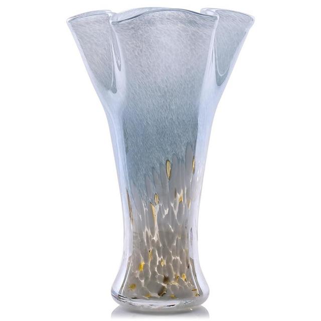 9.0"H Blue White Glass Vases for Flowers, Hand Blown Glass Vase Blue Home Decor, Wide Mouth Flower Vase Centerpieces, For Bookshelf,Dinner Table,Indoor Office Desktop,Meeting Room,Bathroom,Countertop