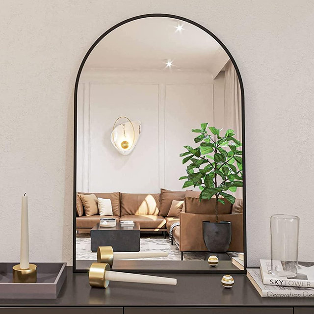 HARRITPURE 20" x 30" Arch Mirror Bathroom Wall Mounted Mirrors Black Vanity Mirror with Metal Frame for Bedroom Living Room Entryway