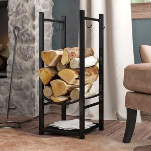 Bedworth 32" Indoor or Outdoor Steel Firewood Log Holder with Tool Hooks - Black - 200-lb Capacity - Black