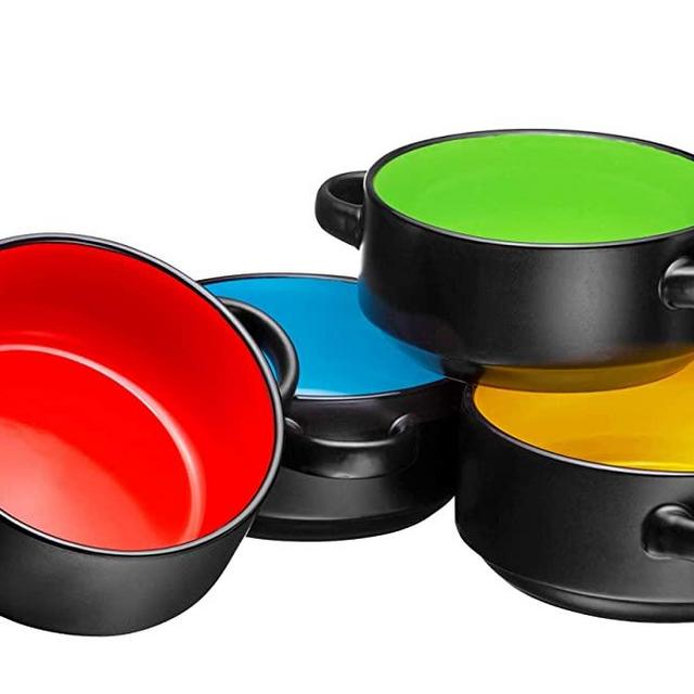 Porcelain 19 Oz. Soup Bowls With Handles - Oven Safe Bowls For French Onion Soup, Black Oven Soup Bowls, Set Of 4