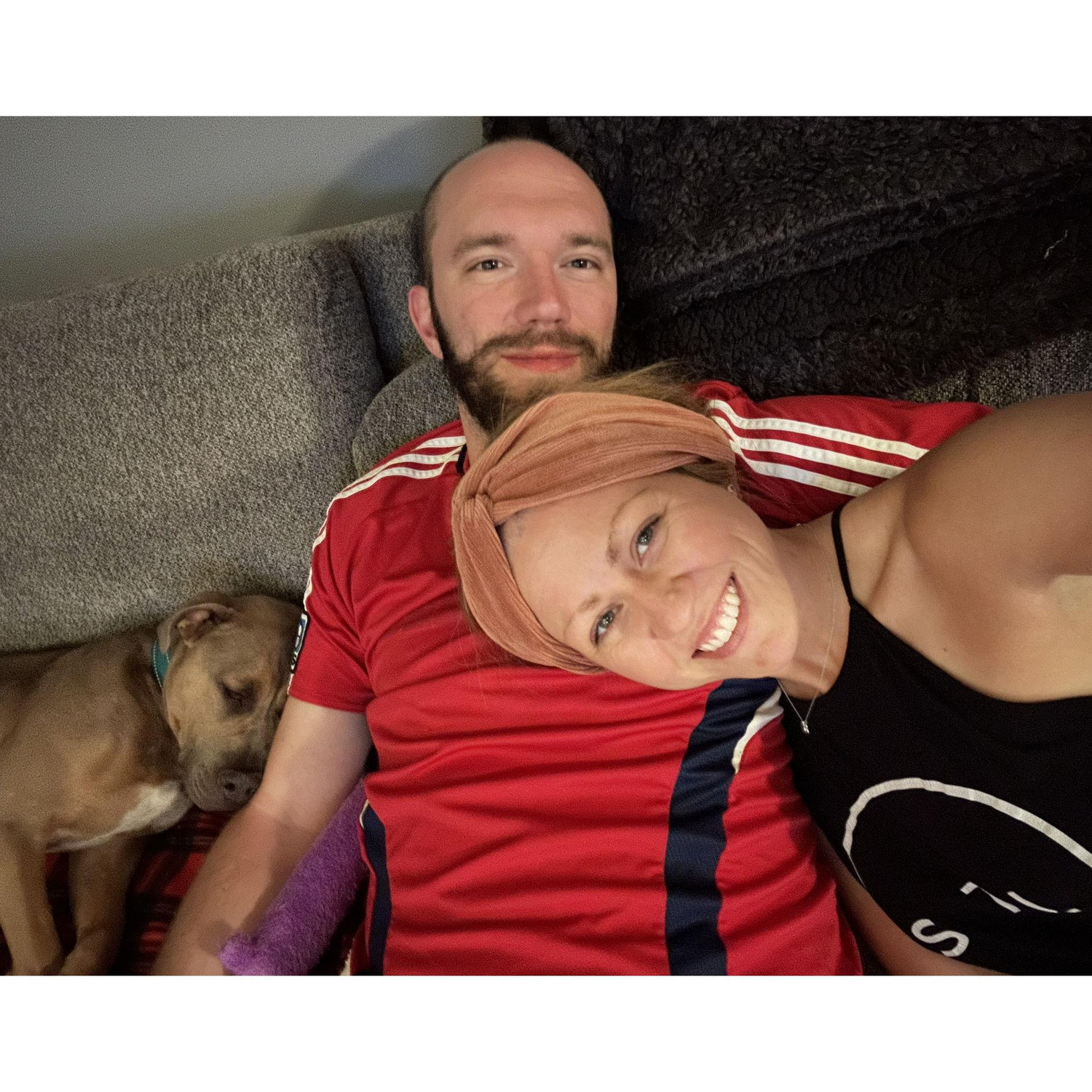 Our favorite pastime: Beef snuggles, popcorn and a movie (which usually means we spend 20 minutes looking for a good one and end up watching Harry Potter again instead)