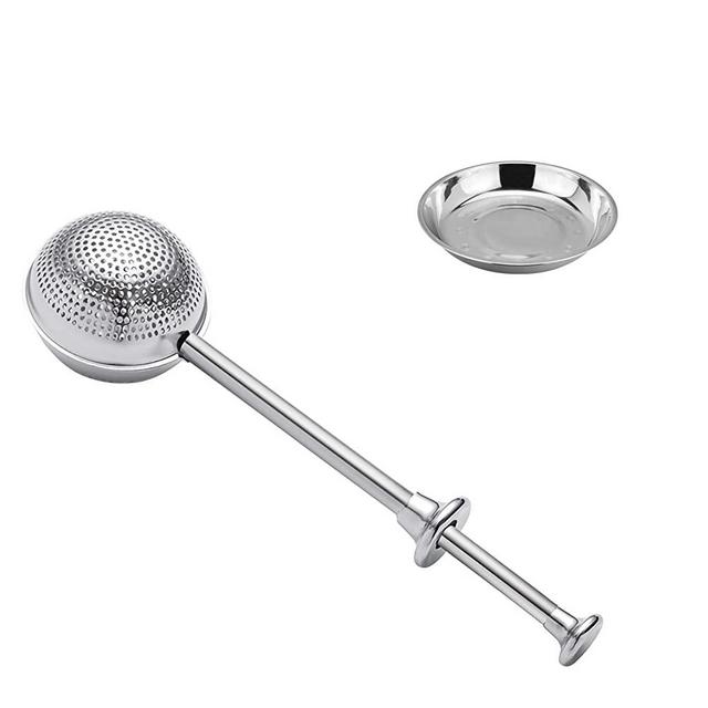 Tea Ball Infusers, Long-Handle Tea Strainer Stainless Steel for Loose Leaf Tea Spices and Seasonings in Office or Travelling, With a Saucer.