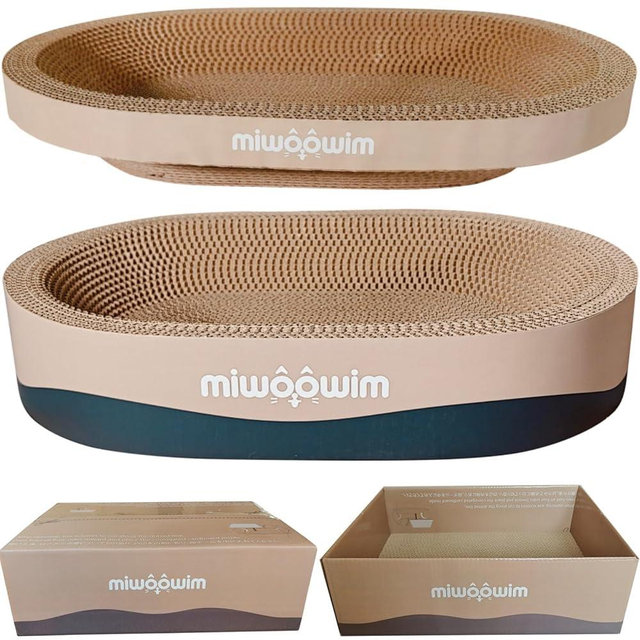 3PSC Cat Scratcher Cardboard, Oval Cat Scratch Pad Bowl Nest for Indoor Cats, Round Cat Scratching Board Corrugated Lounge Cat Bed, Furniture Protector for Couch
