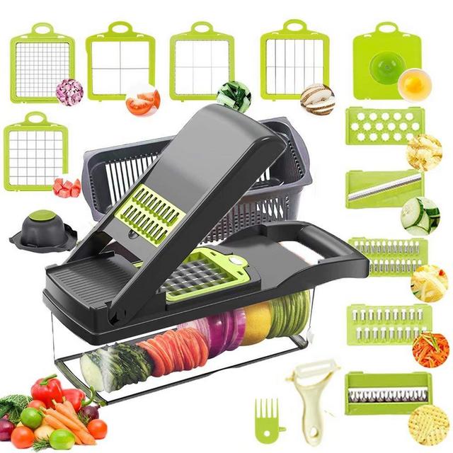 Vegetable Chopper Mandoline Slicer Pro 15 in 1 Vegetable Slicer Cutter with Multi Blade Onion Chopper Vegetable Cutter for Onion Potato Tomato Cucumber Carrot