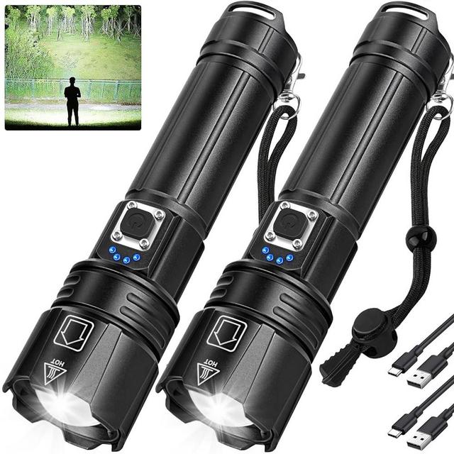Rechargeable Flashlights High Lumens 2-Pack, 900,000 Lumen Super Bright Led Flashlight with 5 Modes & 12H Long Runtime, IPX6 Waterproof, Powerful Handheld Flash Light for Home, Camping, Hiking