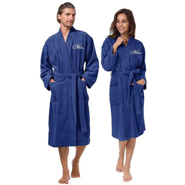 AW BRIDAL Couple's Terry Cotton Kimono Robe Spa Bathrobe Set - Unisex Hotel Robe with Elegant Script Embroidery