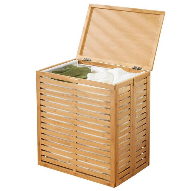 mDesign Bamboo Wood Foldable Laundry Basket Storage Organizer - Natural