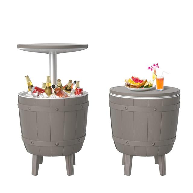 Cozy Castle 3 in 1 Cooler Table, Outdoor Bar Table for All-Weather, Adjustable Patio Cool Bar, Resin Outdoor Side Table, Outdoor Patio Furniture, Coffee, Beer and Wine Cooler, Backyard Decor Furniture
