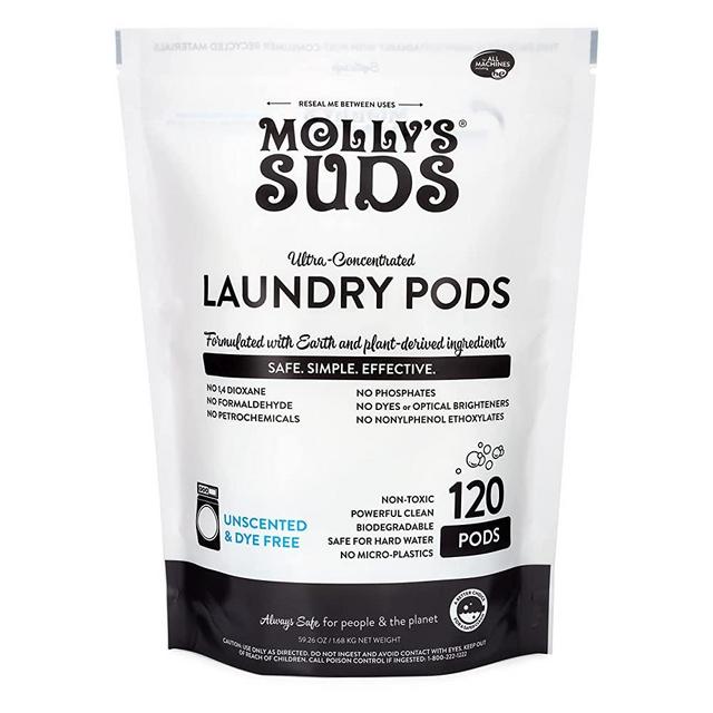 Molly's Suds Laundry Detergent Pods | Natural Detergent for Sensitive Skin | Ultra Concentrated and Stain Fighting | Unscented - 120 Count (Value Pack)