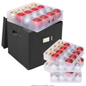 BALEINE Christmas Ornament Storage Box with Dividers, Premium Holiday Ornaments Storage Container Bin for Xmas Decorations (64 Ball, Black, Hard)