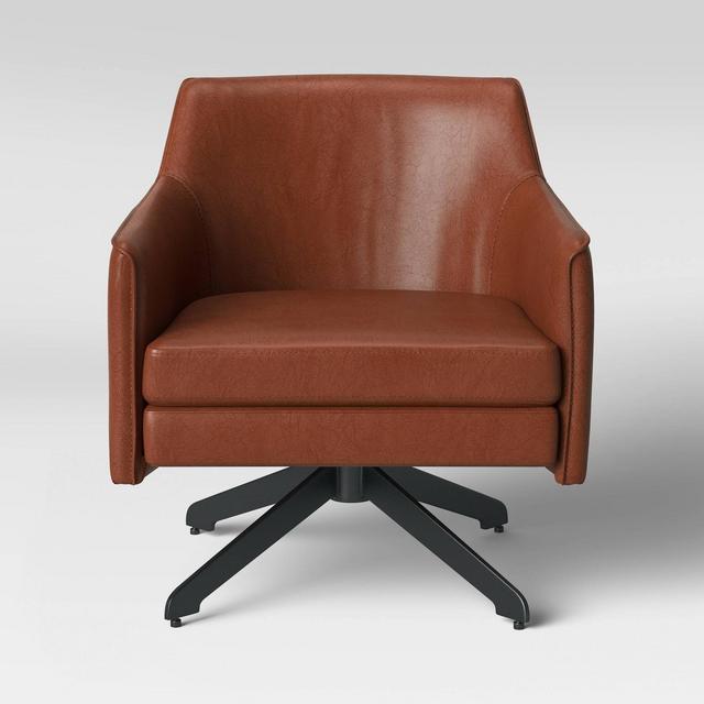 Albert Swivel Accent Chair with Metal Base Caramel Faux Leather - Project 62™