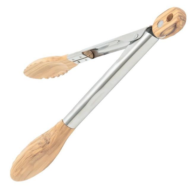 Boxiki Kitchen Tongs for Cooking with Wooden Tips - Wooden Tongs Ideal for BBQ, Salad, Toaster, Bread & Pickles - Made of Natural Olive Wood, Size 11 Inch