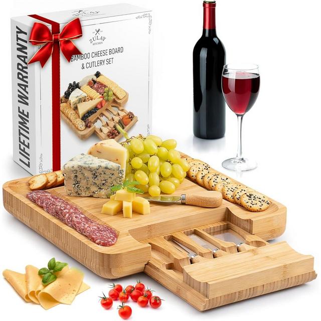 Zulay Kitchen Wooden Bamboo Cheese Board Party Set