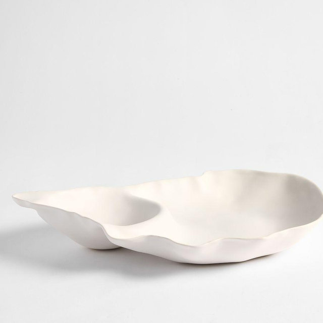 Oyster Stoneware Chip & Dip Server - White