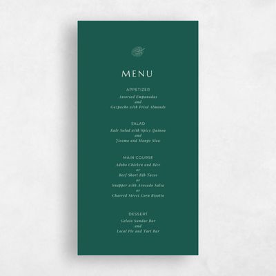 Emerald, Green Wedding Menu - Morelos